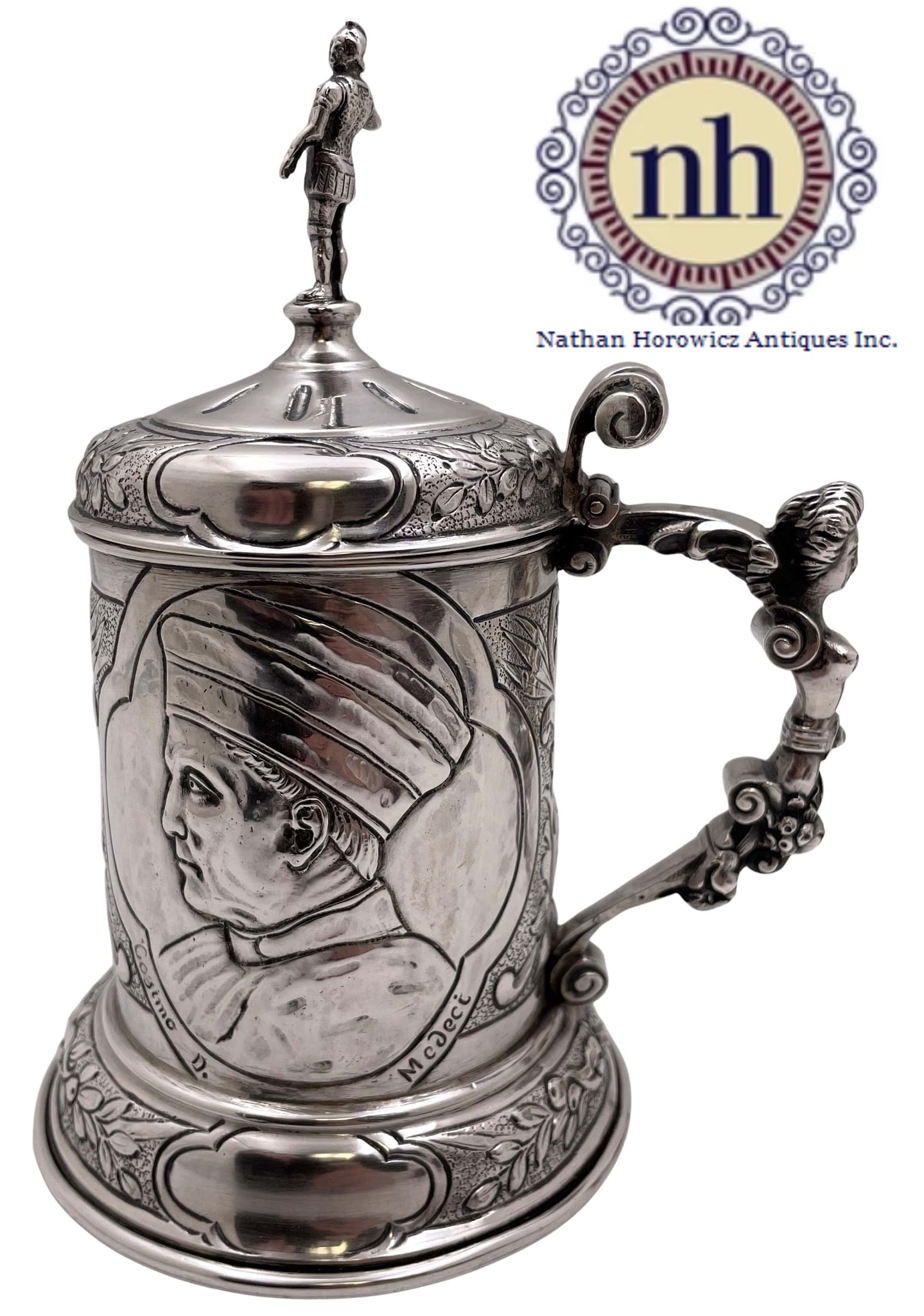 German Silver Tankard with Cosimo de Medici from 19th Century
