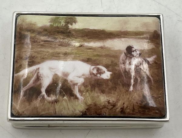 Sterling Silver & Enamel Pill Box with Dog Motifs