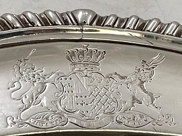 William Holmes Sterling Silver 1785 Georgian Platter / Tray with Crest & Provenance of JP Morgan Family