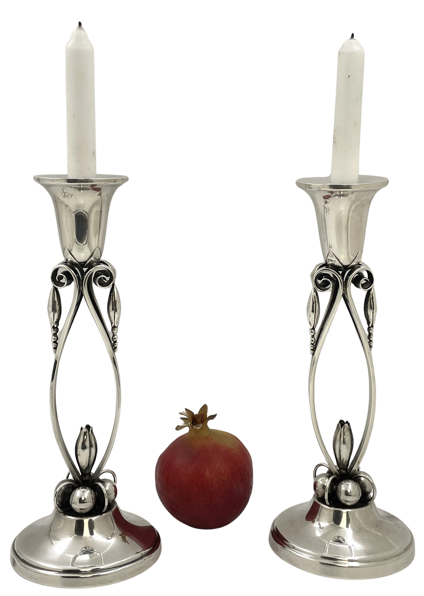 Pair of Sterling Silver Shabbat Candlesticks in Georg Jensen Mid-Century Modern Style
