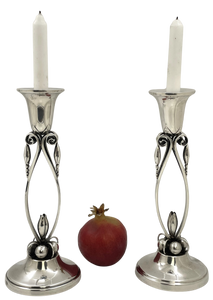 Pair of Sterling Silver Shabbat Candlesticks in Georg Jensen Mid-Century Modern Style