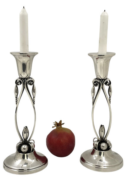 Pair of Sterling Silver Shabbat Candlesticks in Georg Jensen Mid-Century Modern Style