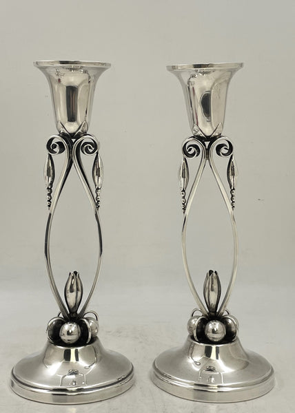 Pair of Sterling Silver Shabbat Candlesticks in Georg Jensen Mid-Century Modern Style