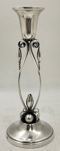 Pair of Sterling Silver Shabbat Candlesticks in Georg Jensen Mid-Century Modern Style