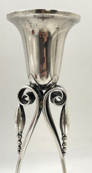 Pair of Sterling Silver Shabbat Candlesticks in Georg Jensen Mid-Century Modern Style