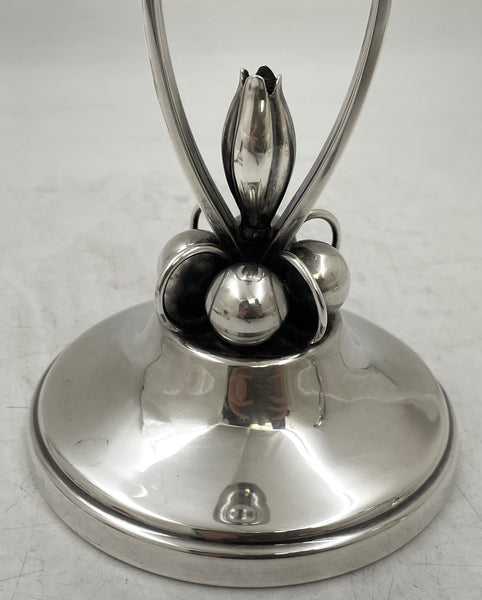 Pair of Sterling Silver Shabbat Candlesticks in Georg Jensen Mid-Century Modern Style