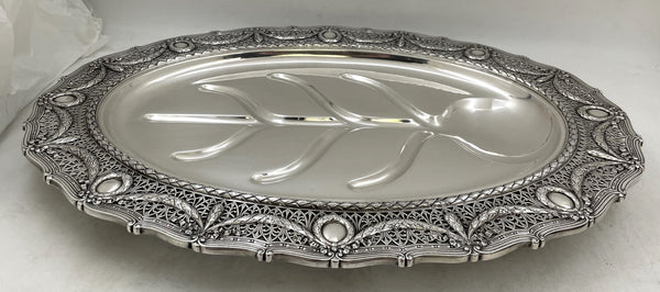 Shreve & Co. Sterling Silver Footed Well & Tree Meat Platter Tray in Louis XVI Pattern