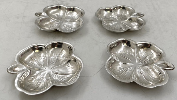 Cartier Set of 4 Sterling Silver Clover-Shaped Nut Dishes with Original Pouches