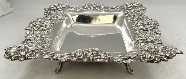 Mauser Sterling Silver Floral Footed Dish in Art Nouveau Style from Late 19th/ Early 20th Century