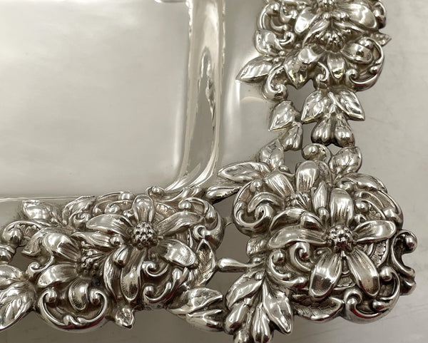 Mauser Sterling Silver Floral Footed Dish in Art Nouveau Style from Late 19th/ Early 20th Century