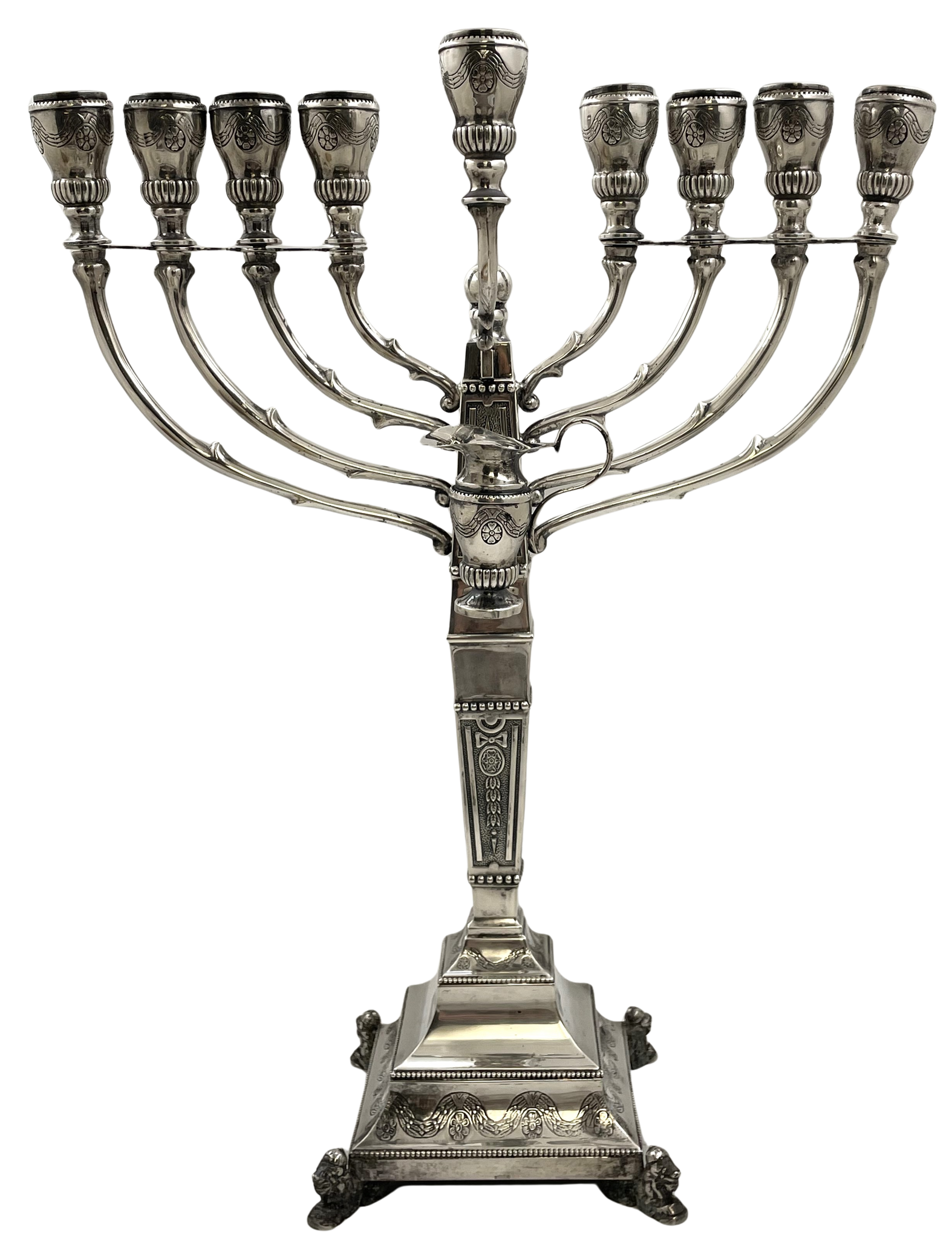 European Sterling Silver Large Hanukkah Menorah
