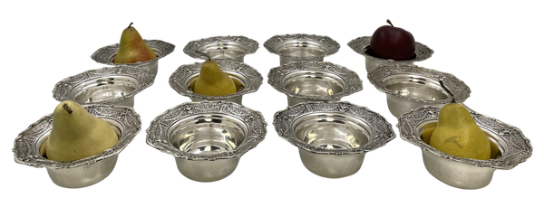 Shreve & Co. Set of 12 Sterling Silver Dessert Bowls in Adam Pattern