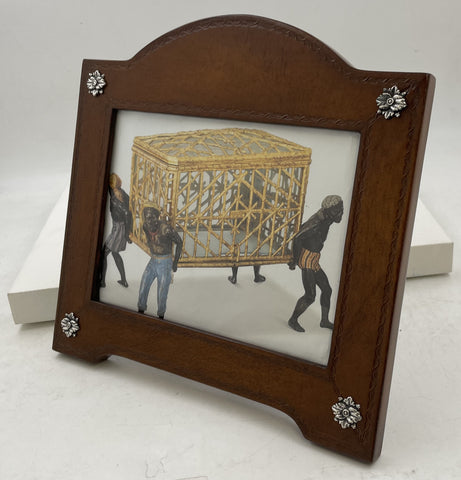 William Scott Leather & Sterling Silver Picture Frame with Floral Motifs