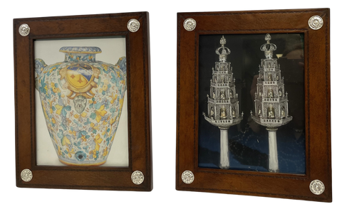 Pair of William Scott Leather & Sterling Silver Picture Frames with Floral Motifs