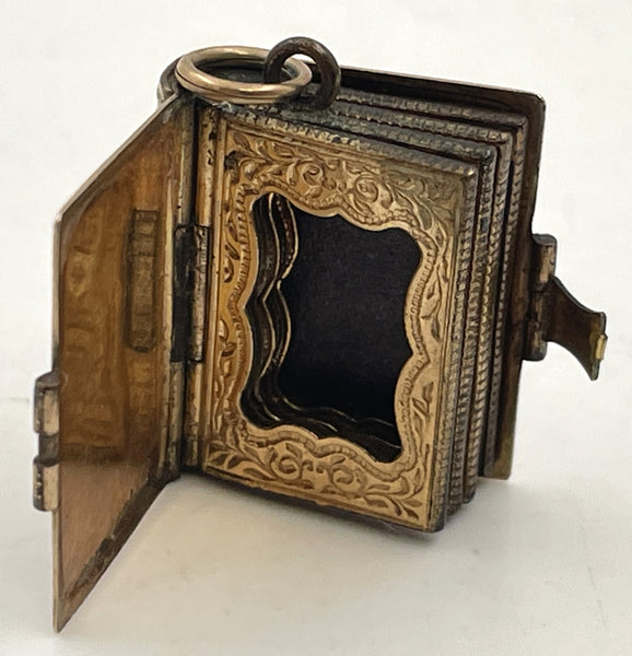 Mid-19th Century Gilt Brass Photo Album Book Locket Pendant Charm