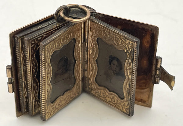 Mid-19th Century Gilt Brass Photo Album Book Locket Pendant Charm