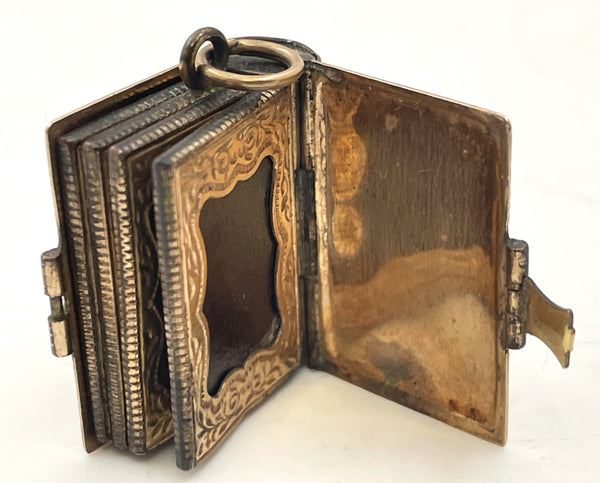 Mid-19th Century Gilt Brass Photo Album Book Locket Pendant Charm