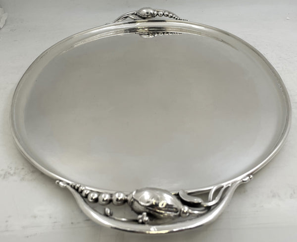 Georg Jensen Sterling Silver Hammered 5-Piece Tea & Coffee Set on Tray in Blossom Pattern