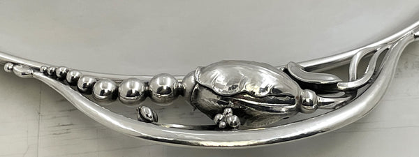 Georg Jensen Sterling Silver Hammered 5-Piece Tea & Coffee Set on Tray in Blossom Pattern