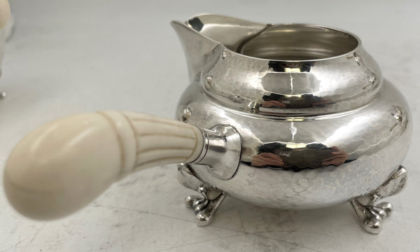 Georg Jensen Sterling Silver Hammered 5-Piece Tea & Coffee Set on Tray in Blossom Pattern