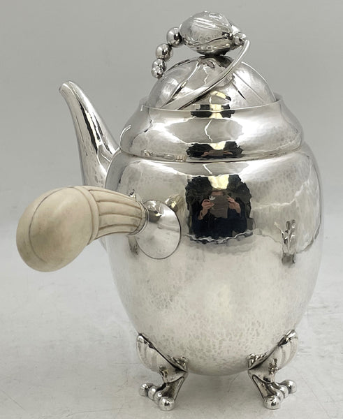 Georg Jensen Sterling Silver Hammered 5-Piece Tea & Coffee Set on Tray in Blossom Pattern
