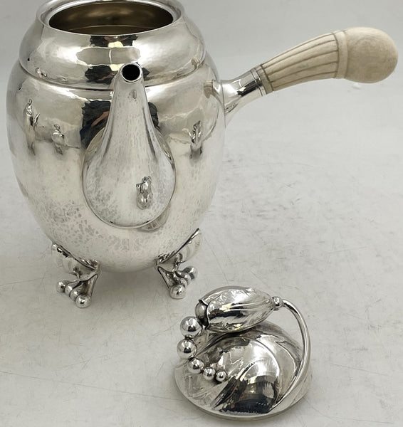 Georg Jensen Sterling Silver Hammered 5-Piece Tea & Coffee Set on Tray in Blossom Pattern