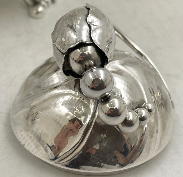 Georg Jensen Sterling Silver Hammered 5-Piece Tea & Coffee Set on Tray in Blossom Pattern