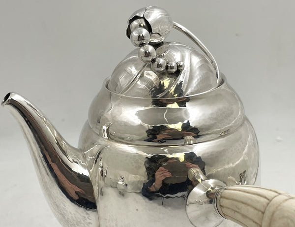 Georg Jensen Sterling Silver Hammered 5-Piece Tea & Coffee Set on Tray in Blossom Pattern