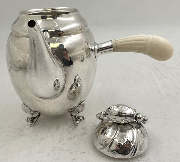 Georg Jensen Sterling Silver Hammered 5-Piece Tea & Coffee Set on Tray in Blossom Pattern