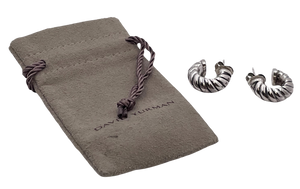 Pair of David Yurman Sterling Silver Sculpted Cable Earrings in Original Pouch