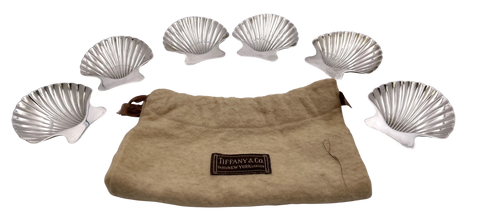 Set of 6 Tiffany & Co. Sterling Silver Shell Dishes with Original Pouch
