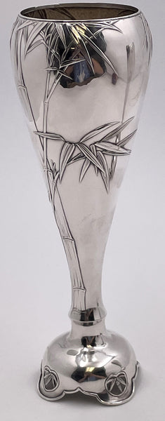 Pair of Arthur & Bond Japanese Sterling Silver Vases with Bamboo Motifs from Late 19th Century