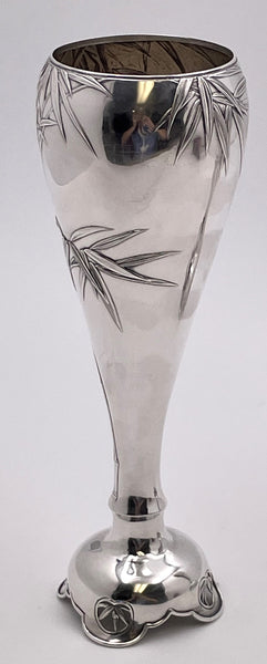 Pair of Arthur & Bond Japanese Sterling Silver Vases with Bamboo Motifs from Late 19th Century