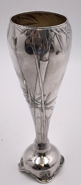 Pair of Arthur & Bond Japanese Sterling Silver Vases with Bamboo Motifs from Late 19th Century