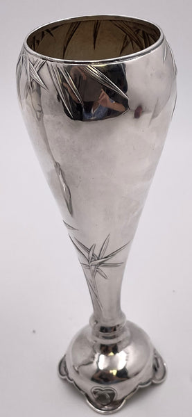 Pair of Arthur & Bond Japanese Sterling Silver Vases with Bamboo Motifs from Late 19th Century