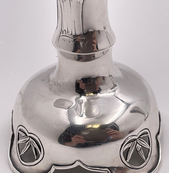 Pair of Arthur & Bond Japanese Sterling Silver Vases with Bamboo Motifs from Late 19th Century