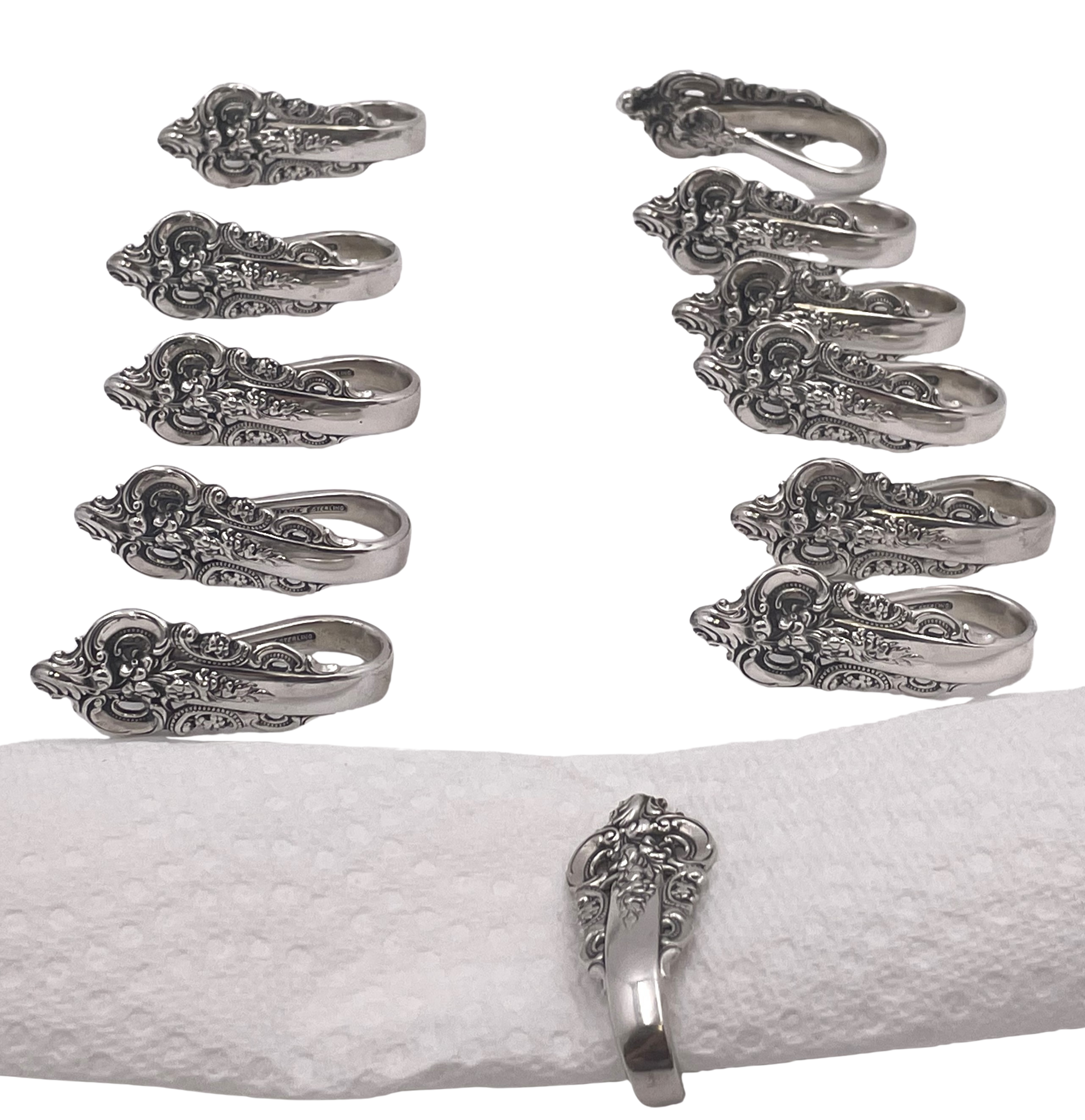 Grande Baroque Wallace Set of 12 Sterling Silver Napkin Clips