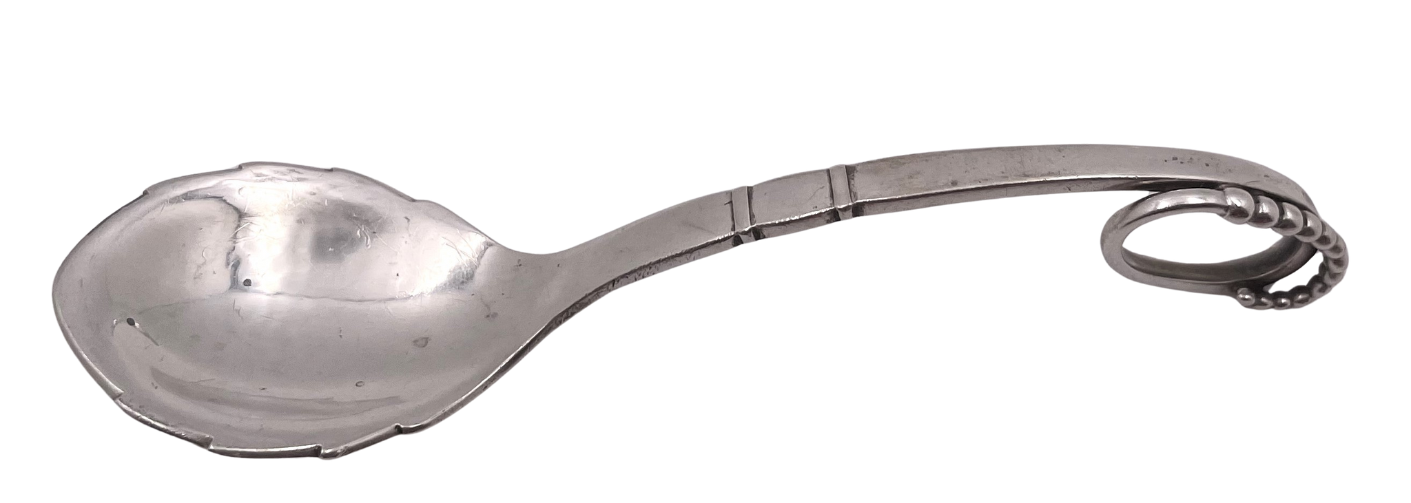 Georg Jensen Hammered Sterling Silver Pea in Pod Jam Serving Spoon #41