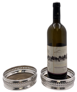 Pair of English Sterling Silver & Wood Coasters