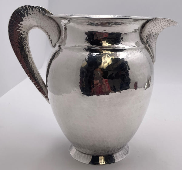 Pampaloni Sterling Silver Hammered Pitcher in Mid-Century Modern Jensen/Lalaounis Style