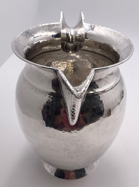 Pampaloni Sterling Silver Hammered Pitcher in Mid-Century Modern Jensen/Lalaounis Style