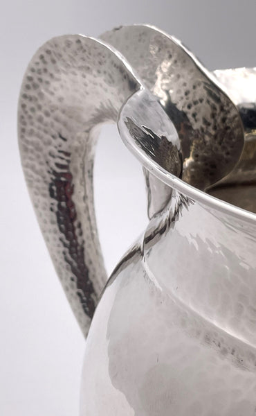 Pampaloni Sterling Silver Hammered Pitcher in Mid-Century Modern Jensen/Lalaounis Style