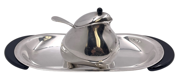 Pomellato Sterling Silver Honey Dish on Tray in Mid-Century Modern Style