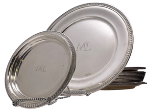 Tetard French Set of 28 Sterling Silver Plates from Early 20th Century Heavy Gage