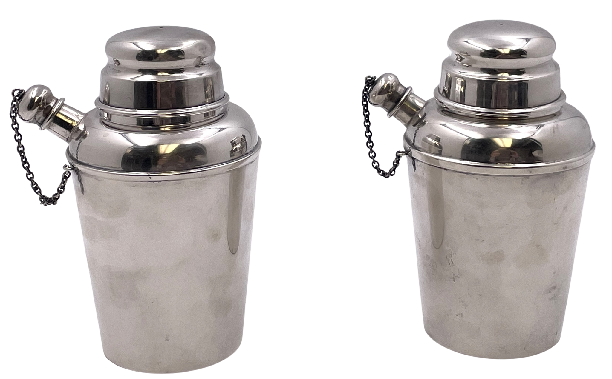 Pair of Reed & Barton Sterling Silver Cocktail Shakers in Mid-Century Modern Style