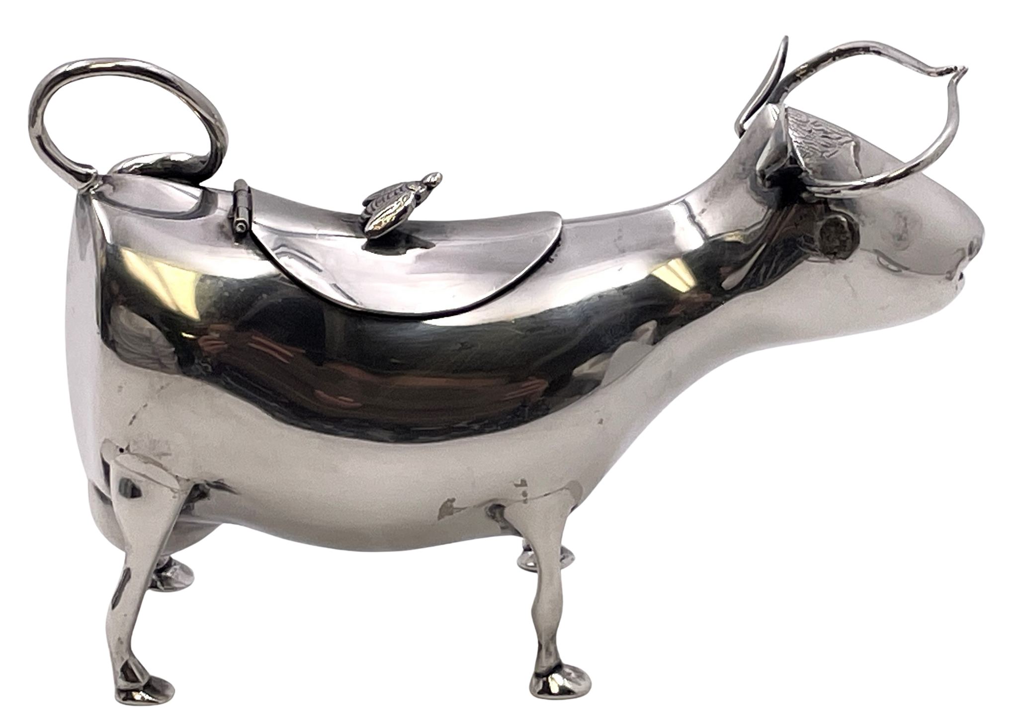Dutch Silver Cow Creamer with Bee Motif from 20th Century