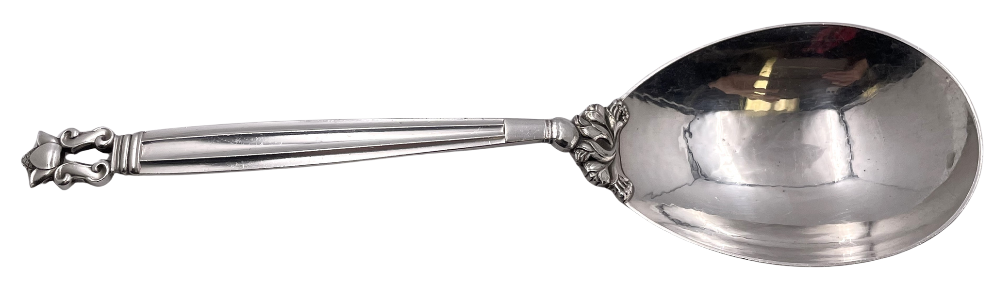 Georg Jensen Large Sterling Silver Mashed Potato Spoon in Acorn Pattern