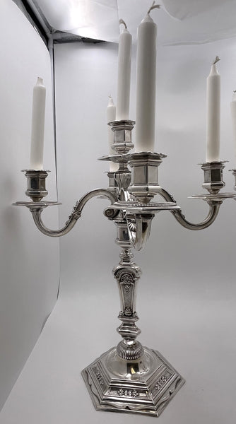 Pair of European Continental Silver 5-Light Candelabra from Late 19th or Early 20th Century