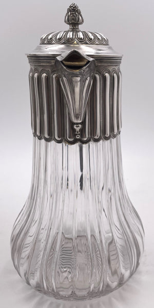 Pair of French Sterling Silver and Cut Glass Carafes/ Pitchers from Late 19th Century