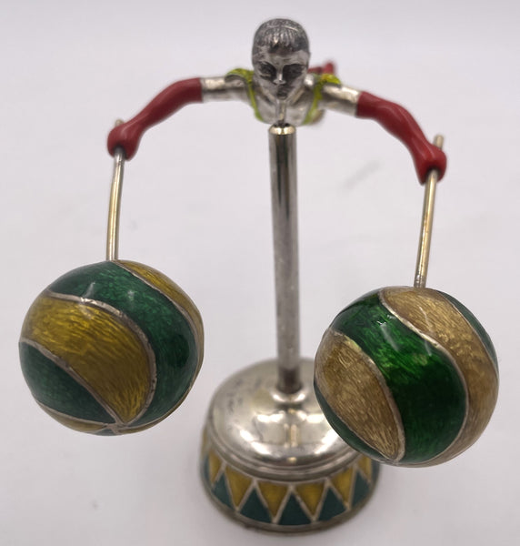 Tiffany & Co. Sterling Silver and Enamel Set of 2 Acrobatic Circus Figurines on Plinths by Gene Moore
